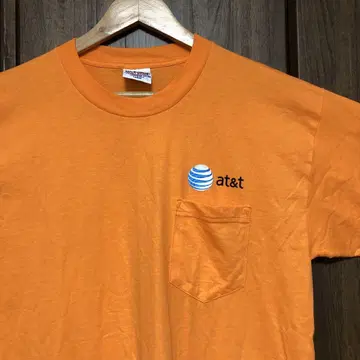 00s USA제 AT&T 포켓 티셔츠 L 오렌지 기업 로고