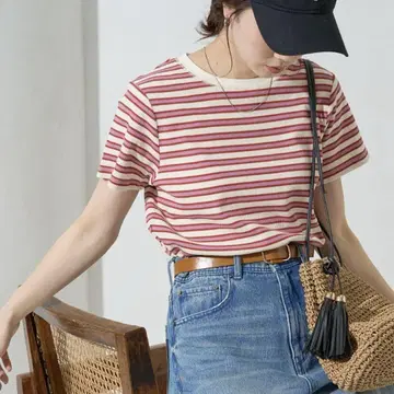 FREAK'S STORE 멀티 보더 반팔 티셔츠/레드