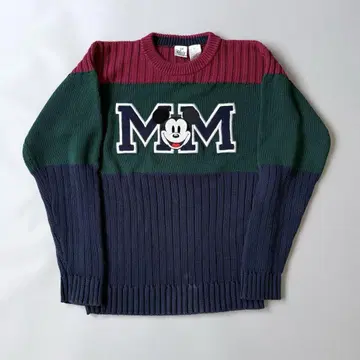 THE DISNEY STORE 미키 자수 리브 니트 스웨터 컬러 블록
