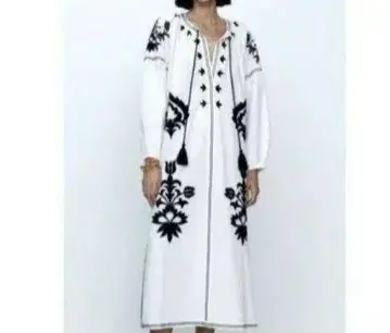 ZARA 자라 자수 카프탄 프린지 원피스