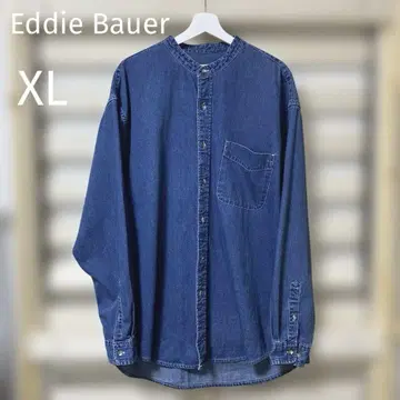 90s Eddie Bauer 화이트 택 데님 밴드 카라 셔츠 XL