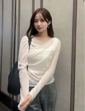 FRAY ID 시어 드레이프 컷 티셔츠 화이트 프레이 아이디 새상품