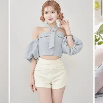 Darich 다리치 홀터넥 오프숄더 트위드 상의