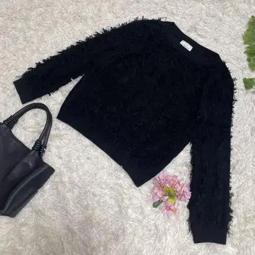 새상품급 유나이티드 애로우즈 프린지 니트 블랙 울 코튼 일본제 M 상당