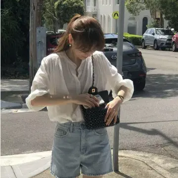 1온스 원형 주름 블라우스 복숭아색