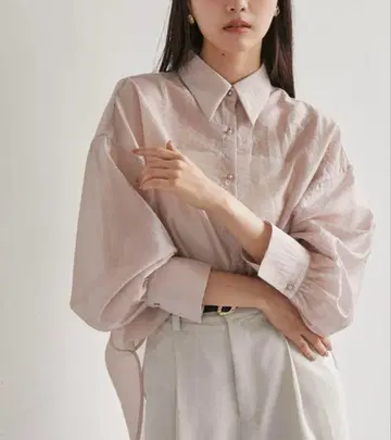 VIS 메탈 버튼 심플 시어 셔츠 핑크