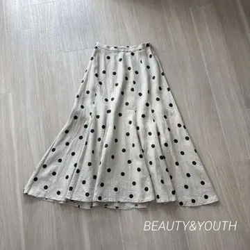 BEAUTY&YOUTH 린넨 도트 플레어 롱 스커트