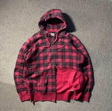 유니클로 더블 지퍼 XL 더블 지퍼 후드티 옴브레 체크