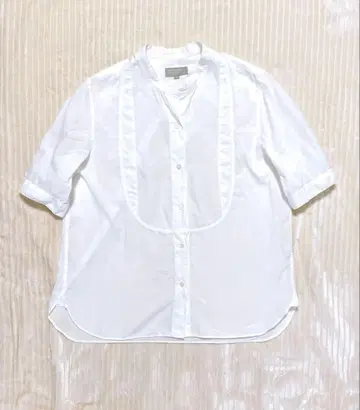 마가렛 호웰 밴드 카라 블라우스 셔츠 반팔 코튼 셔츠 화이트