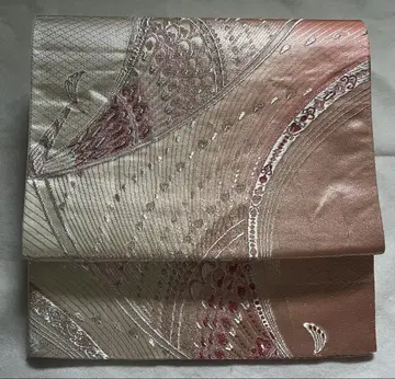 꽃 무늬 로쿠토 후쿠로 오비 화이트와 핑크 계열 라메 믹스