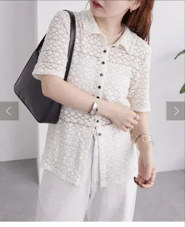 mystic 카라 레이스 반팔 가디건