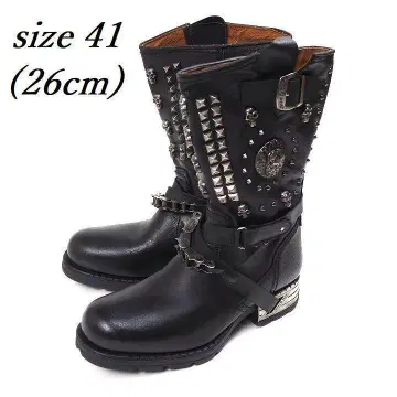 새상품 뉴 락 가죽 스터드 엔지니어 부츠 스페인산 26cm