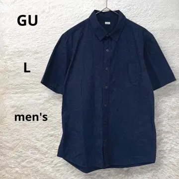지유 GU 남성용 맵 패턴 프린트 반팔 셔츠 네이비 L