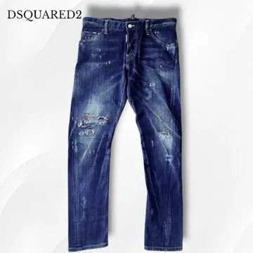 DSQUARED2 데님 스키니 데미지 버튼 플라이 페인트 가공