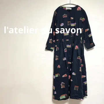 아틀리에 두 사봉 손글씨풍 가문 원피스 네이비 여성용 F