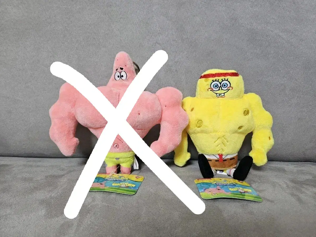 스펀지밥 뚱이 머슬 근육 버전 15cm 키링 인형 가방고리 열쇠고리