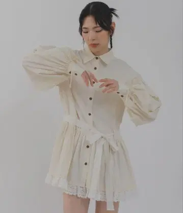 Calon mie 레이스 벨트 스트라이프 셔츠 튜닉