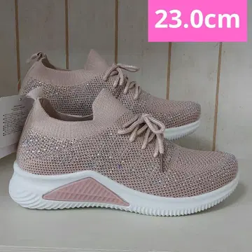 23.0cm 여성용 새상품 와이드 비쥬 슬립온 스니커즈 핑크