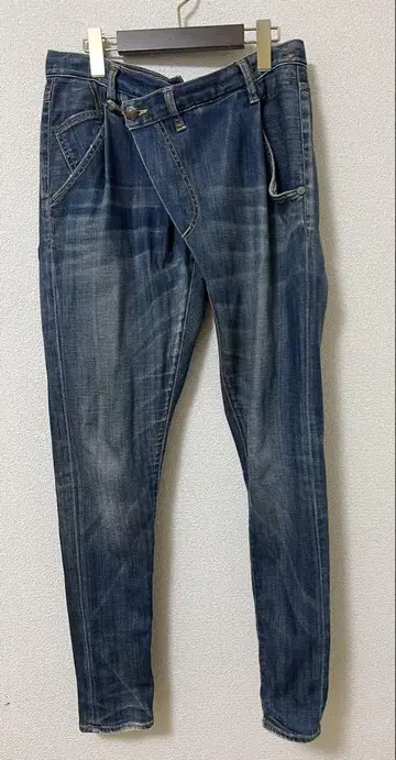 R13 비대칭 블루 데님 크로스