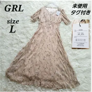 GRL 그레일 꽃무늬 와셔 플리츠 쉬폰 원피스 맥시 길이 L
