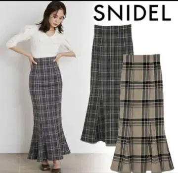 SNIDEL 하이 웨스트 타이트 플레어 체크 머메이드 스커트 정품