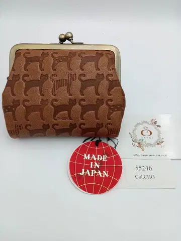 고양이 패턴 가죽 접이식 지갑 MADE IN JAPAN