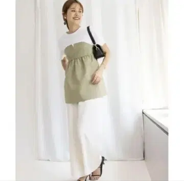노리즈 뷔스티에풍 콤비 티셔츠 카키 24SS