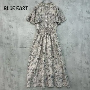 BLUE EAST 꽃무늬 토와르주이 배색 플레어 케이프 슬리브 원피스