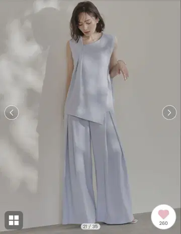 애뉴언스 더블 새틴 사이드 턱 팬츠 SAX S 사이즈