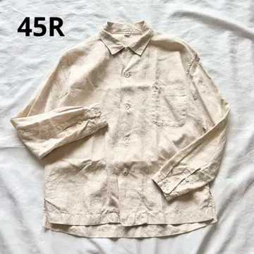 인기 상품 45R 후염색 린넨 사파리 셔츠 오픈 카라 셔츠 린넨 R 자수
