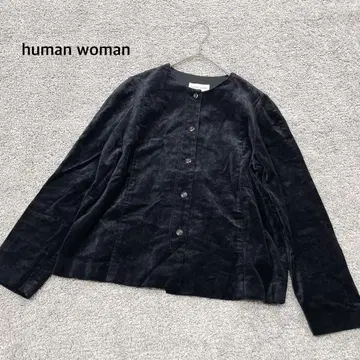 휴먼 우먼] 스웨이드풍 노카라 자켓 린넨 혼방 블랙