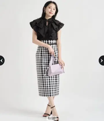JUSGLITTY 하이 웨스트 타이트 스커트 깅엄 체크 블랙 M