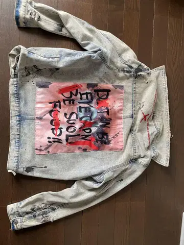 데님 자켓 데님 자켓 데미지 블리치 페인트 더러움 빅 오버 그래픽 아트