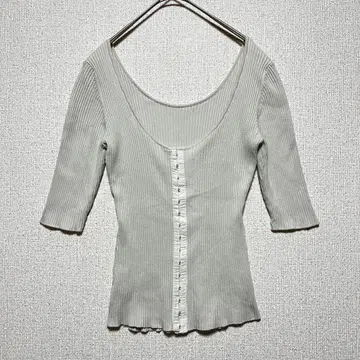 SNIDEL/리브 아이보리 소매 탑
