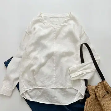 어반 리서치 도어스 린넨 백 턱 풀오버 린넨 100% 화이트