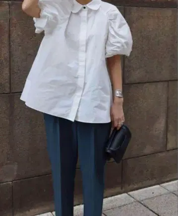 machatt 턱 슬리브 퍼프 블라우스 둥근 카라 셔츠