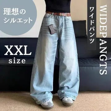 배기 데님 팬츠 XXL 배기 팬츠 와이드 실루엣 하이 웨스트 극세