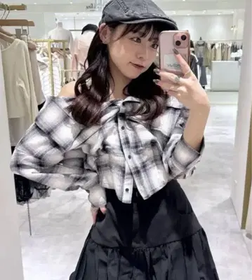Heather 체크 오프 숄더 셔츠
