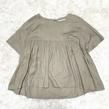 카구레 린넨 혼방 마 페플럼 개더 블라우스 티셔츠 상의 반팔