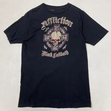 Y2K Affliction 데미지 가공 스컬 크로스 티셔츠 비쥬