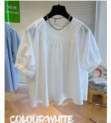 화이트 개더 블라우스 반팔