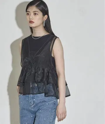 2WAY 시어 리본 티어드 슬리브리스 블라우스