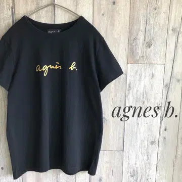 agnes b. 애니에스베 골드 로고 프린트 반팔 티셔츠 블랙 3