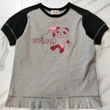 EVISU JEANS 빈티지 팬더 프린트 래글런 티셔츠
