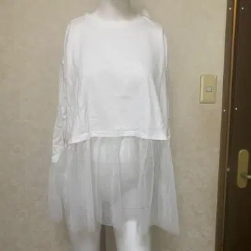 화이트 레이어드 긴팔 상의. 여성용 프리 사이즈