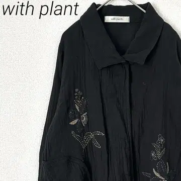 with plants 셔츠 긴팔 꽃무늬 자수 포켓 부착 빅 사이즈 넉넉한