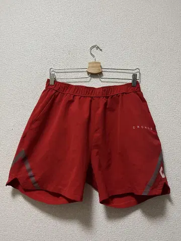크로노스 나일론 이지 하프 팬츠 /40  빨간색  로고 프린트  스트레치