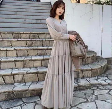 CACHEC 롱 플레어 원피스