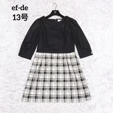 새상품 ef-de 체크 무늬 7부 소매 도킹 원피스 플리츠 13호