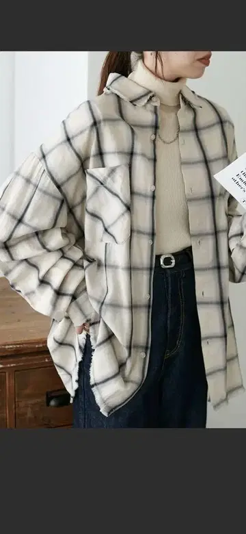 discort 옴브레 체크 셔츠